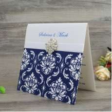 Half Fold Flocked Invitation Card Wedding Card with Buckle Decoration Foiling Customized 